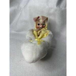 Vtg 1992 Annalee Spring Easter Mouse Baby in White Slipper Plush Bootie Doll